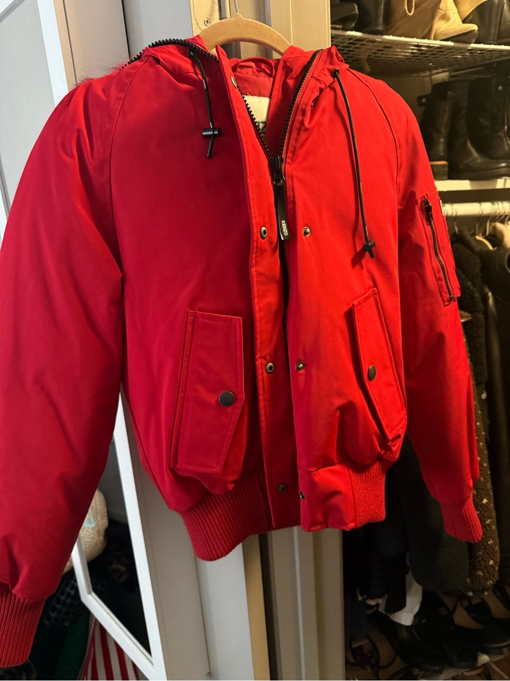 Women’s Enzo Red Hoo with Fur Puffer Jacket - Classic Street Style